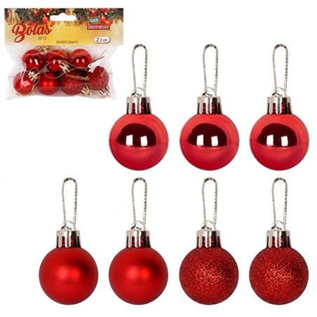 Kit 7 Bolas Enfeite Natal 2,5cm Vermelha Decoração Árvore