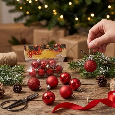 Kit 7 Bolas Enfeite Natal 2,5cm Vermelha Decoração Árvore 2