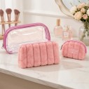 Kit 3 Necessaires Organizadoras Pelúcia E Transparente Maquiagem