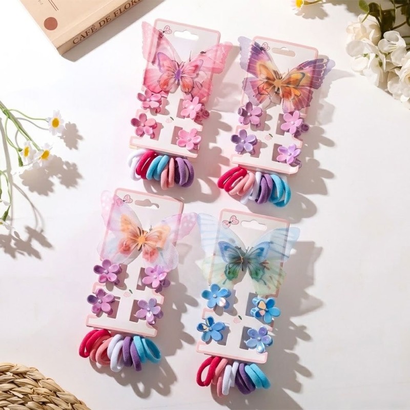 Kit Acessórios De Cabelo Infantil Borboleta Com Piranhas E Xuxinhas