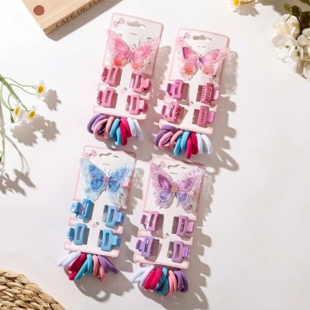 Kit Acessórios De Cabelo Infantil Borboleta Com Piranhas E Xuxinhas