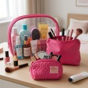 Kit 3 Necessaires Organizadoras Transparente E Tecido Viagem Maquiagem