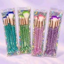 Kit 4 Pincéis Sereia Para Maquiagem Cabo Transparente Com Glitter
