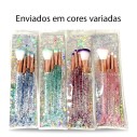 Kit 4 Pincéis Sereia Para Maquiagem Cabo Transparente Com Glitter