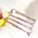 Kit 4 Pincéis Sereia Para Maquiagem Cabo Transparente Com Glitter