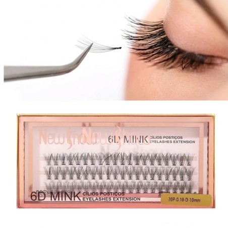 Cílios Postiços Tufinho Extensão 6D Mink Tufos Sem Nó