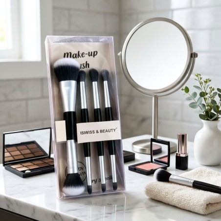 Kit 4 Pincéis Ponta Dupla De Maquiagem Rosto E Olhos 8 Funções