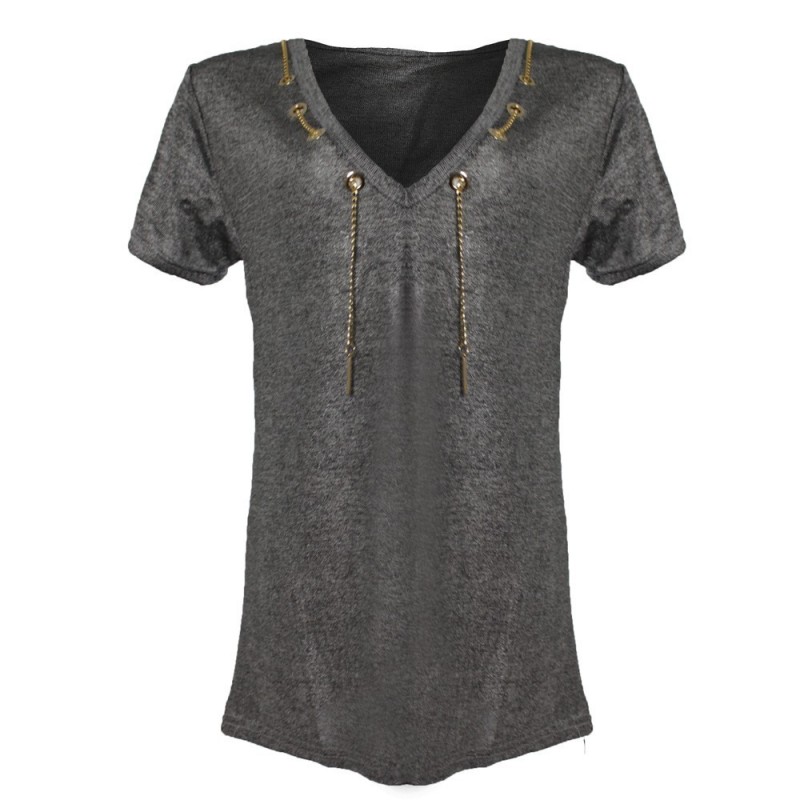 Blusa Brilhante Gola "V" Com Pingente