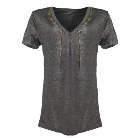 Blusa Brilhante Gola "V" Com Pingente