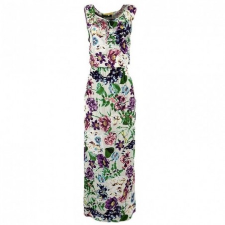 Vestido Longo Com Estampa Floral Com Babado Na Gola